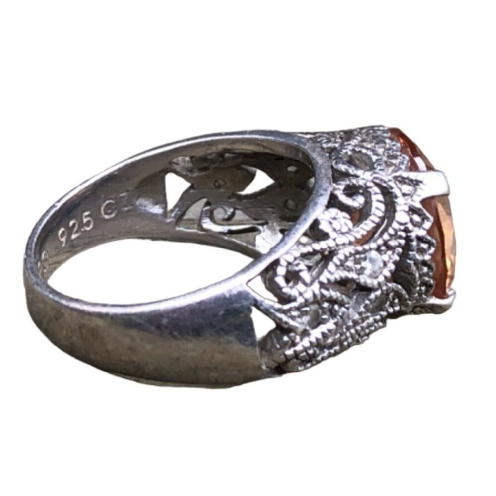 Joseph Esposito ESPO Jubilee 925 Filigree Ring w Large Round Peach CZ Sz 8.25 - Picture 5 of 9